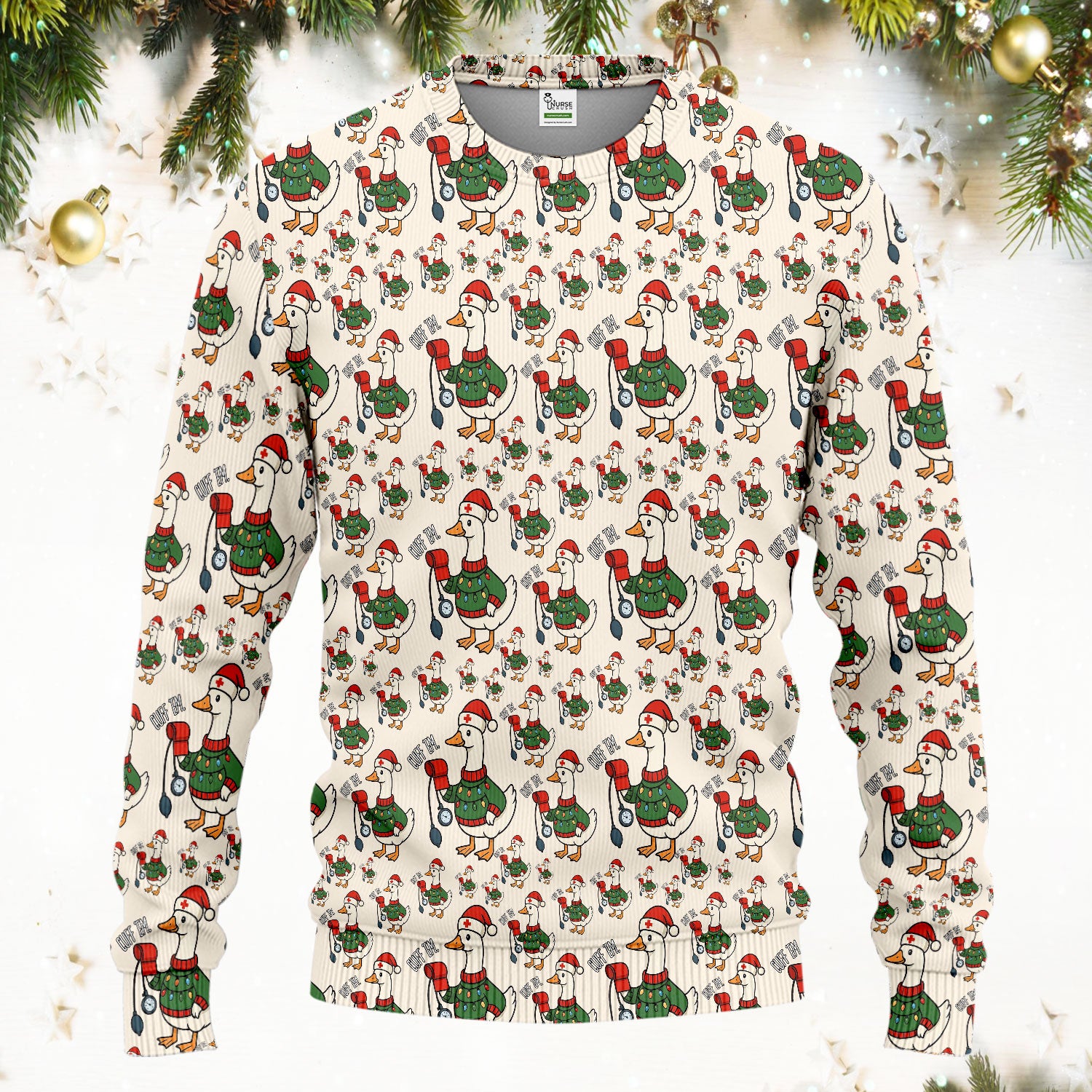 Nurse Christmas Duck Scrub Set, Cute Goose Pattern Scrub Uniform, RN LPN CNA Nursing Uniform