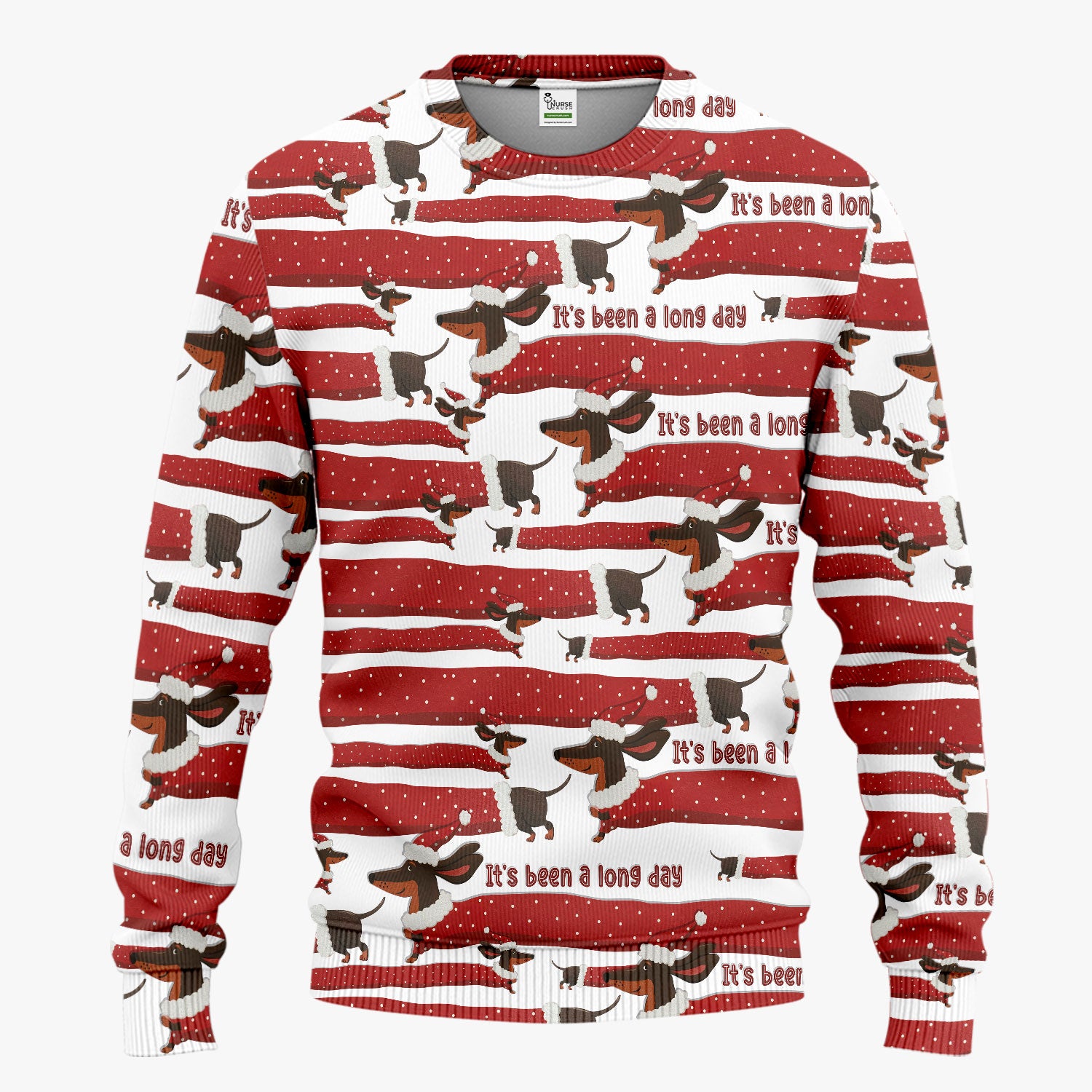 Funny Dachshund Christmas Scrub Set - It's Been a Long Day - Cute Wiener Dog Scrubs Pants and V Neck Top - Medical Uniform for Women