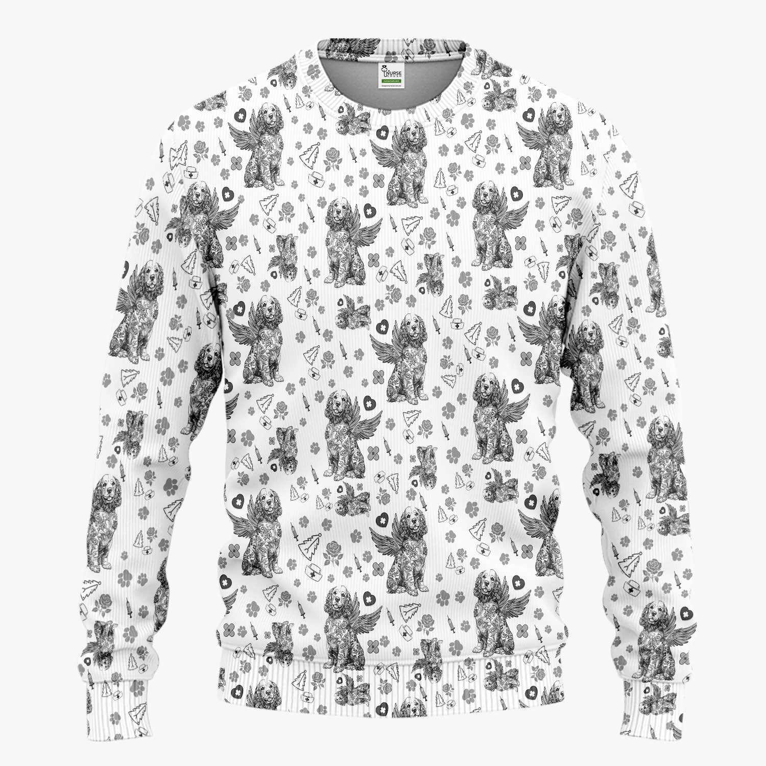 Toile De Jouy Scrub Set for Nurses - Angel Puppy Medical Uniform - Floral Dog in Heaven Gift for Women, Vet Techs, RN CNA LPN