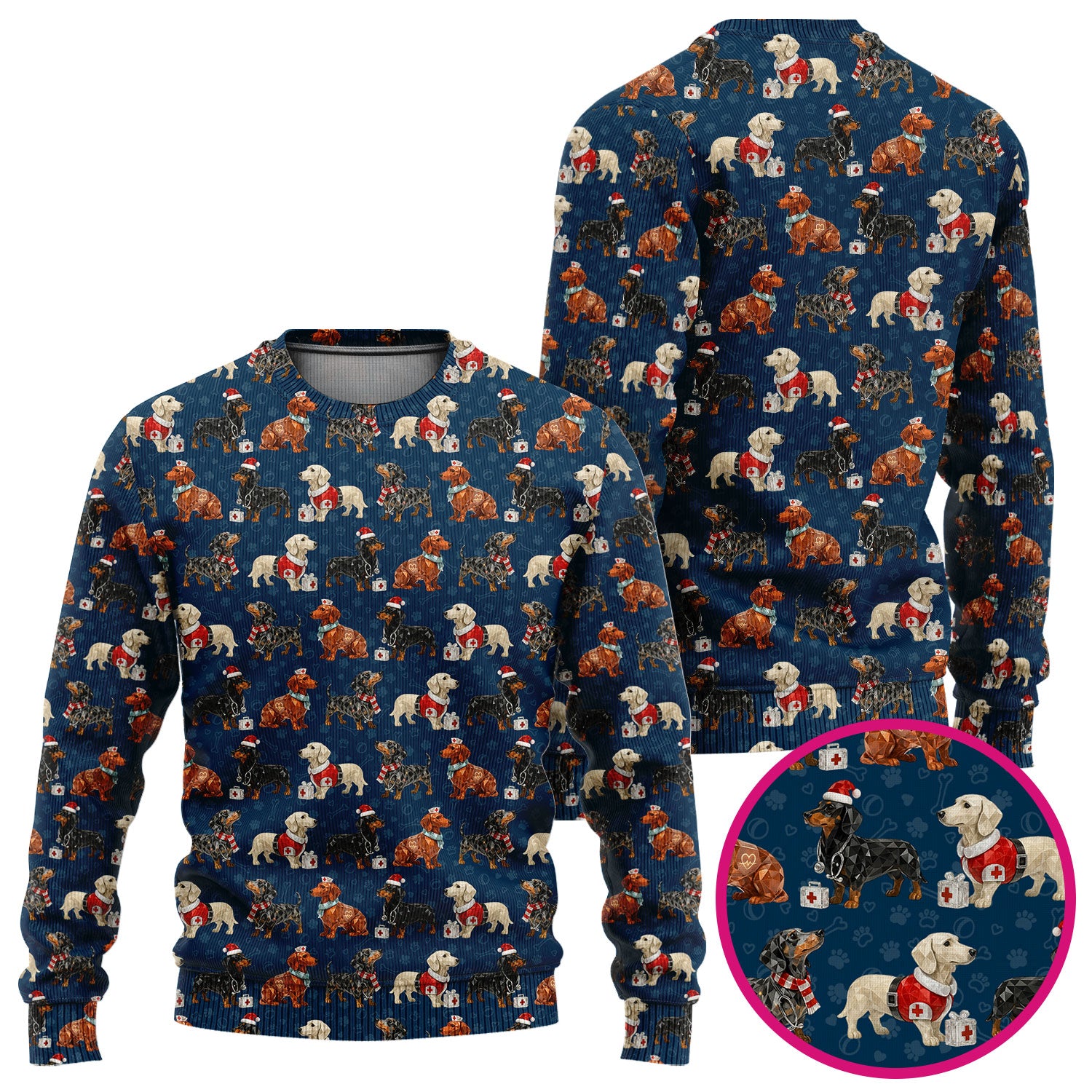 Funny Dachshund Christmas Nurse Ugly Sweater, Holiday Dog Medical Pullover For Nursing