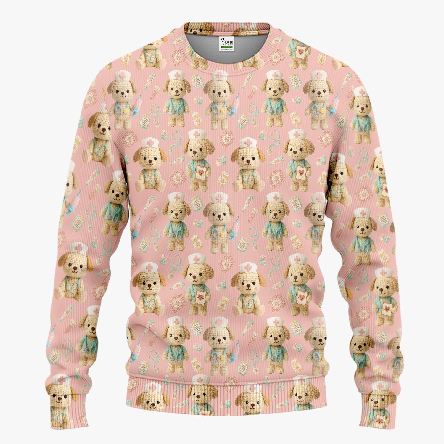 Cute Labrador Scrub Set for Nurse - Pastel Crochet Dog Scrubs Pants and V Neck Top - Adorable Puppy Med Uniform Gift for Women