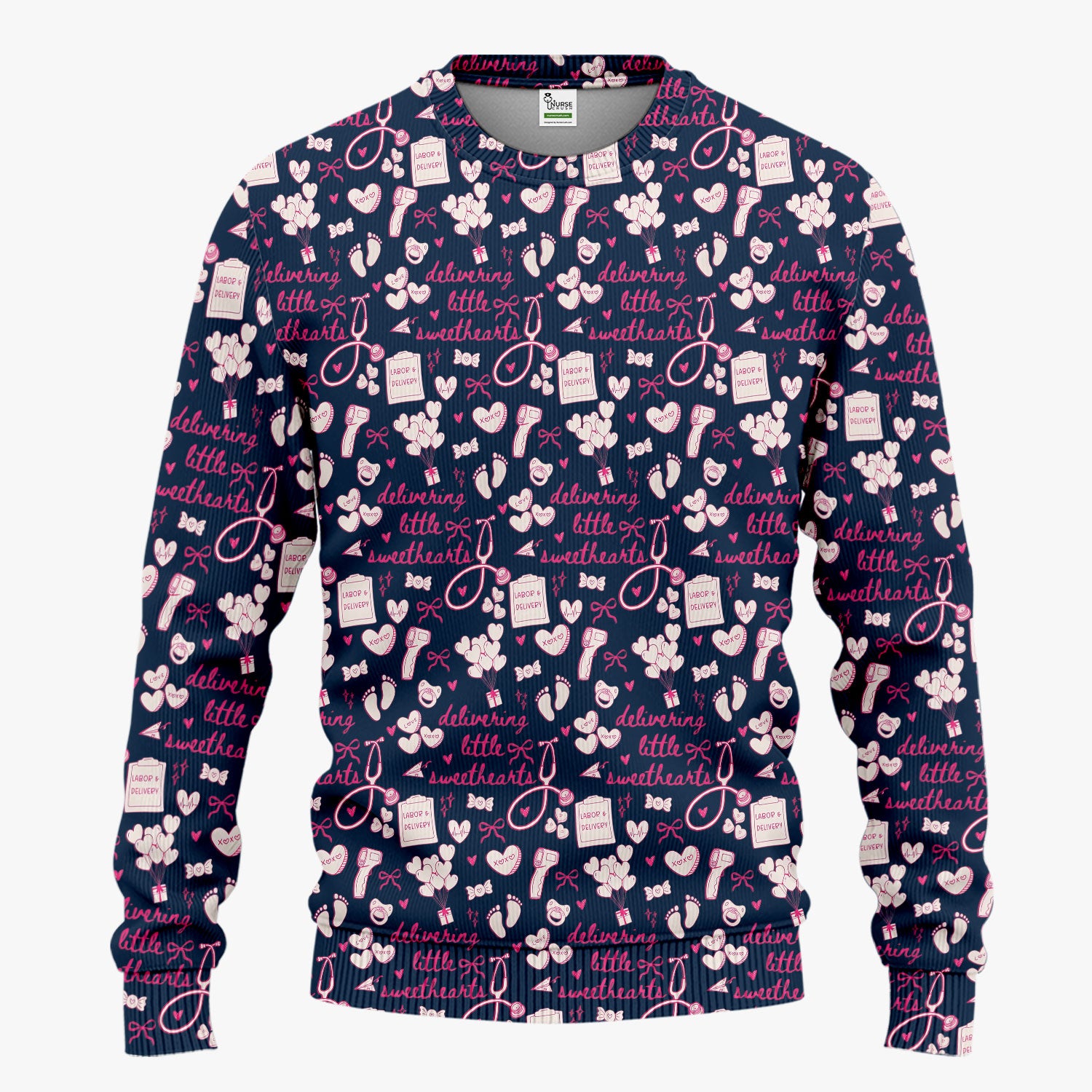 Valentine Labor And Delivery Scrub Set, XOXO Pattern Scrub Shirt, Breathable Fabrics Nursing Uniform For Women