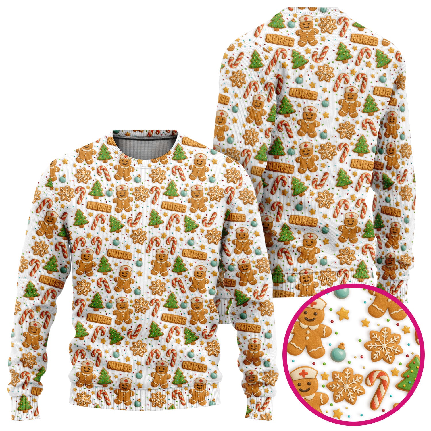 Cute Gingerbread Christmas Scrubs for Women - Holiday Cookie Pattern Scrub Top & Pants - Festive Christmas Scrubs with Charming Design