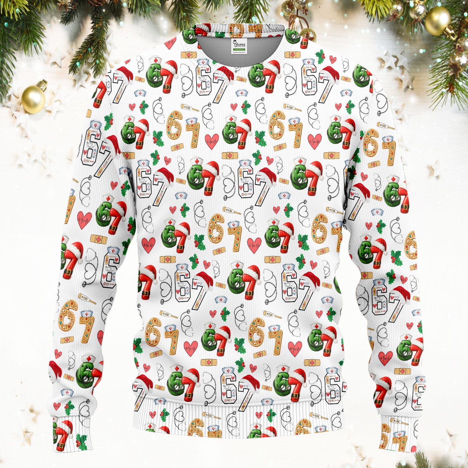 Christmas Nurse 67 Pattern Scrub Set, Cute Holiday Medical Uniform With Santa Hat, Uniform For Nursing