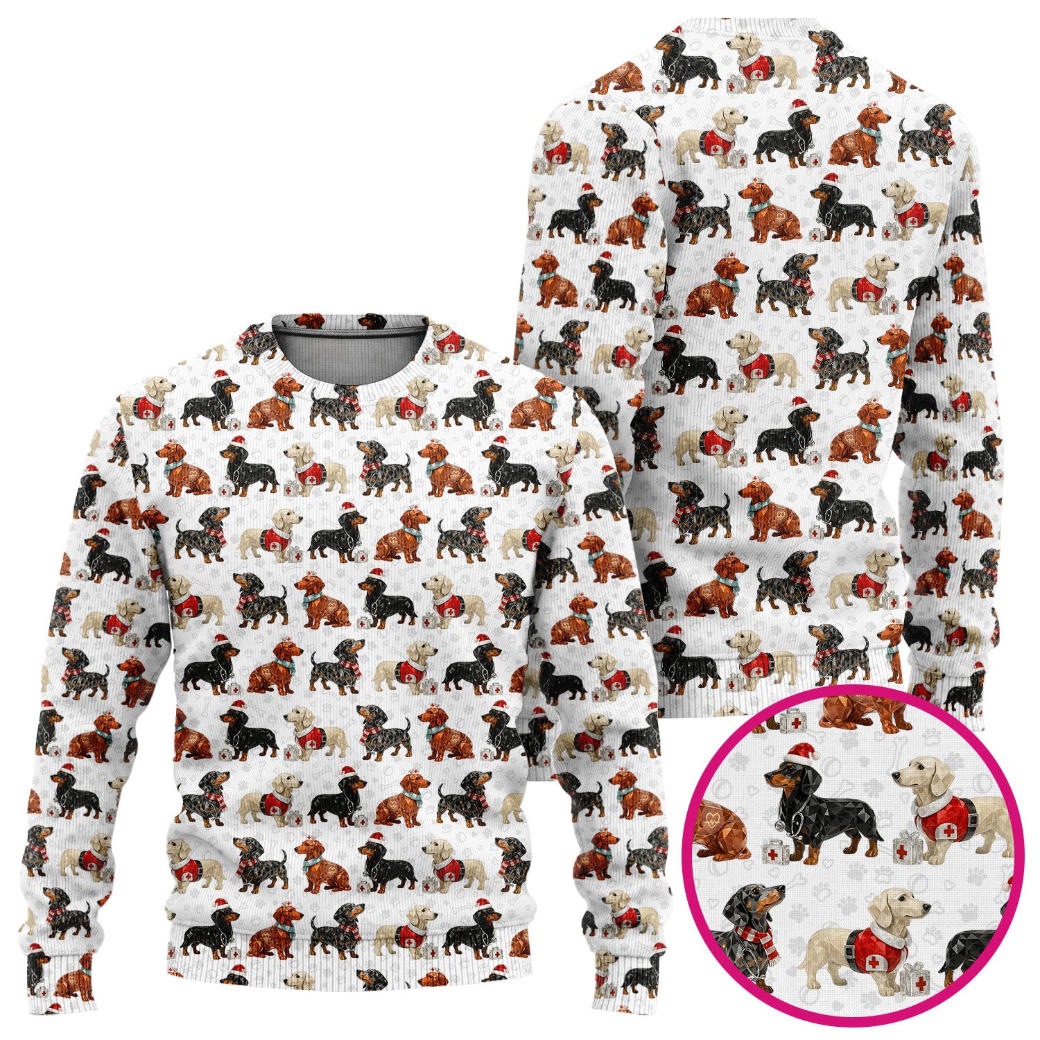 Funny Dachshund Christmas Nurse Ugly Sweater, Holiday Dog Medical Pullover For Nursing