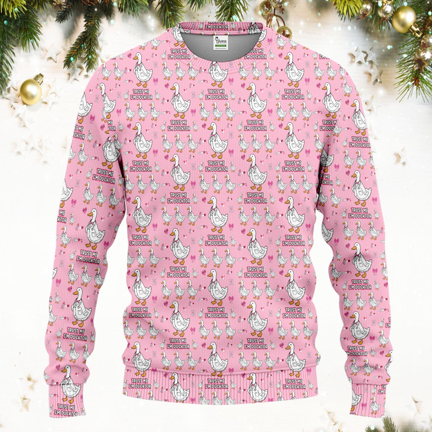Trust Me I'm Ducktor Scrub Set, Funny Duck Pattern Scrub Shirt, Breathable Fabrics Nursing Uniform For Women