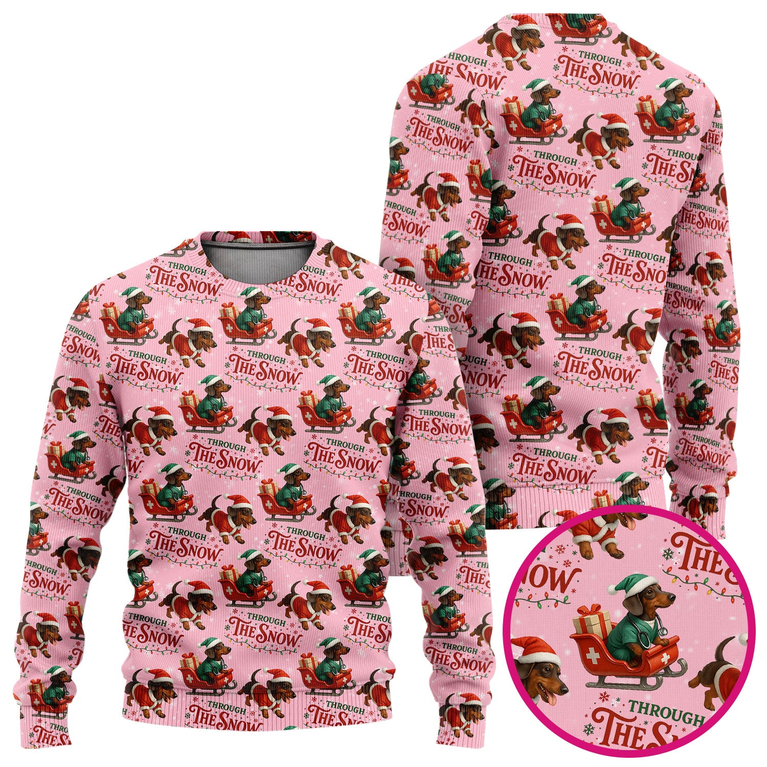 Dachshund Christmas Ugly Sweater, Cute Dog Nurse Sweater, Through The Snow Pattern Nursing Uniform