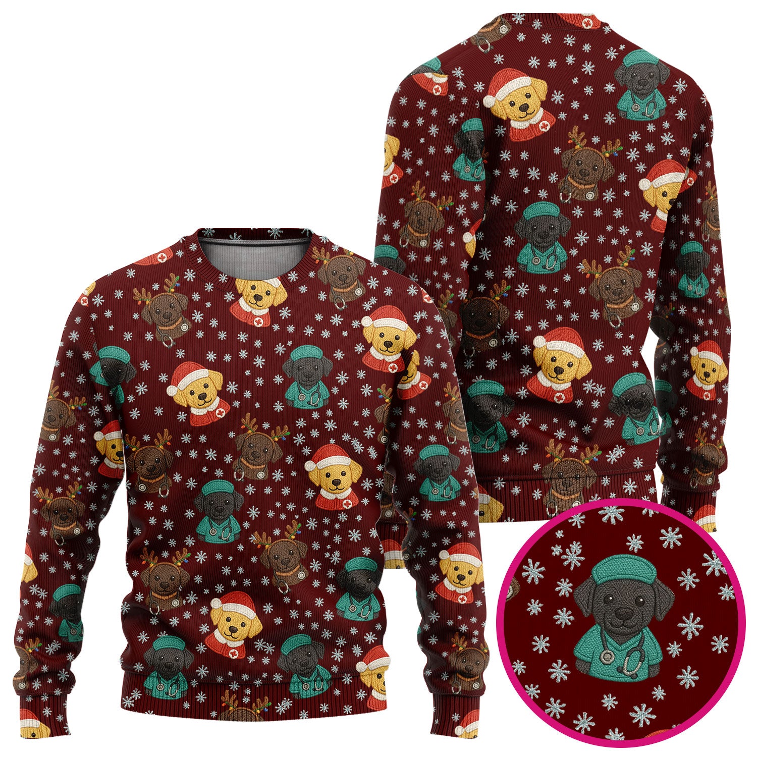 Christmas Dog Pattern Ugly Sweater, Cute Puppy Nurse Sweater, Holiday Nursing Uniform