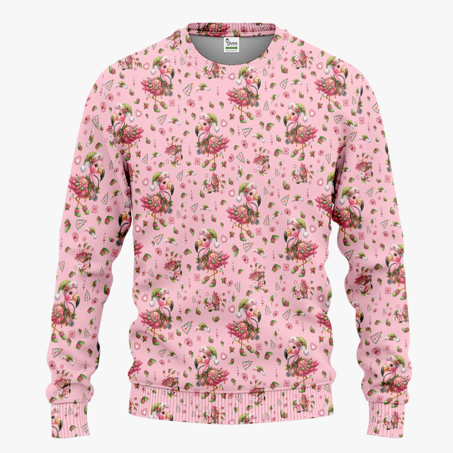 Pink Flamingo Christmas Scrub Set - Cute Flamingo Scrubs Pants and V Neck Top - Fun Christmas Medical Uniform