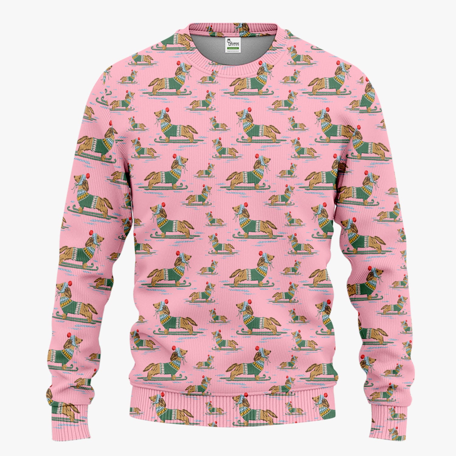 Dachshund Nurse Scrub Set, Wiener Dog Winter Pattern Shirt, Breathable Fabrics Nursing Uniform
