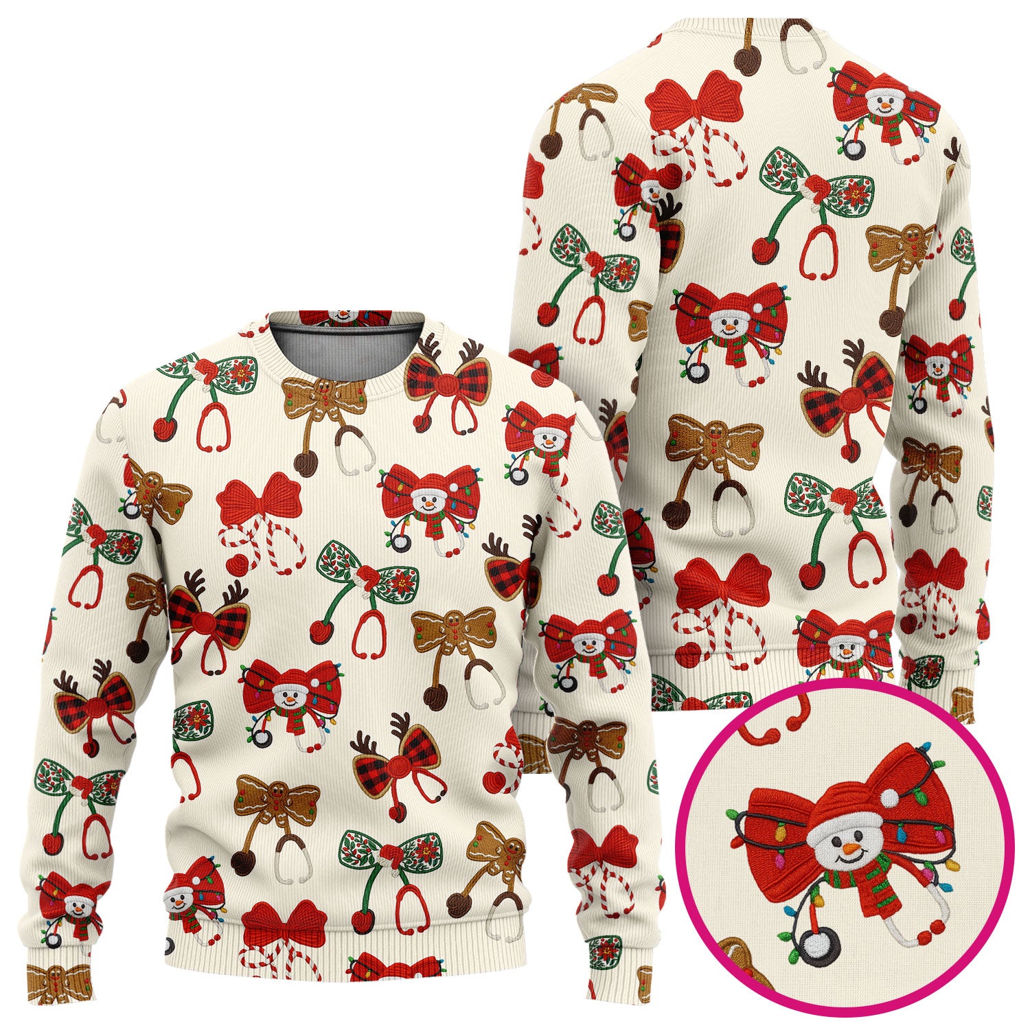 Christmas Stethoscope Bow Nurse Scrub Set, Xmas Pattern Scrub Shirt, Holiday Nursing Uniform