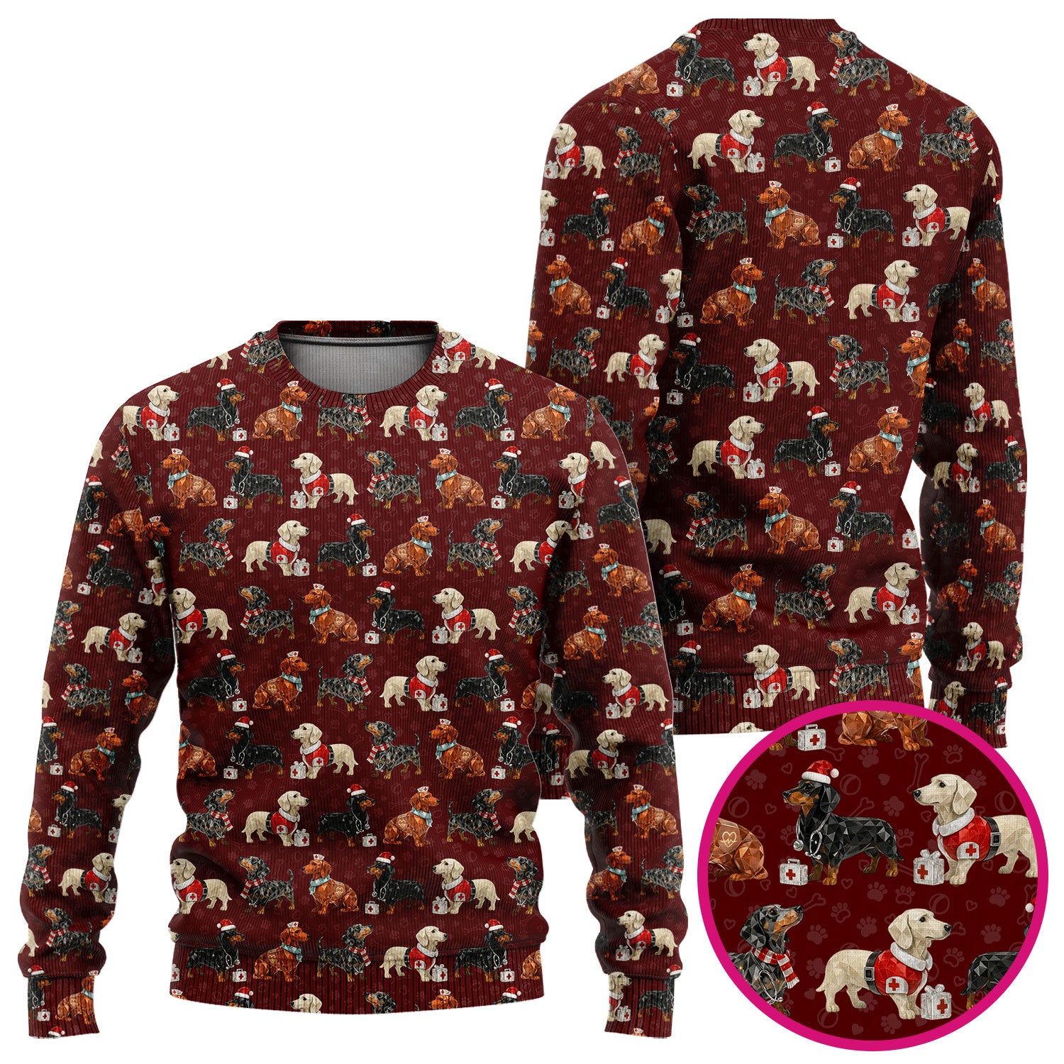 Funny Dachshund Christmas Nurse Ugly Sweater, Holiday Dog Medical Pullover For Nursing