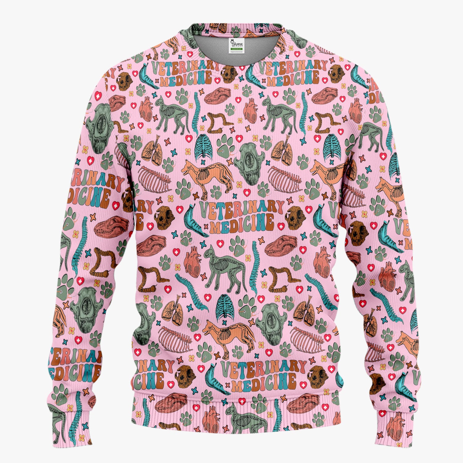 Veterinary Medicine Scrub Set - Cute Animal Anatomy Scrubs Pants and V Neck Top - Fun Vet Tech Nurse Uniform for Women