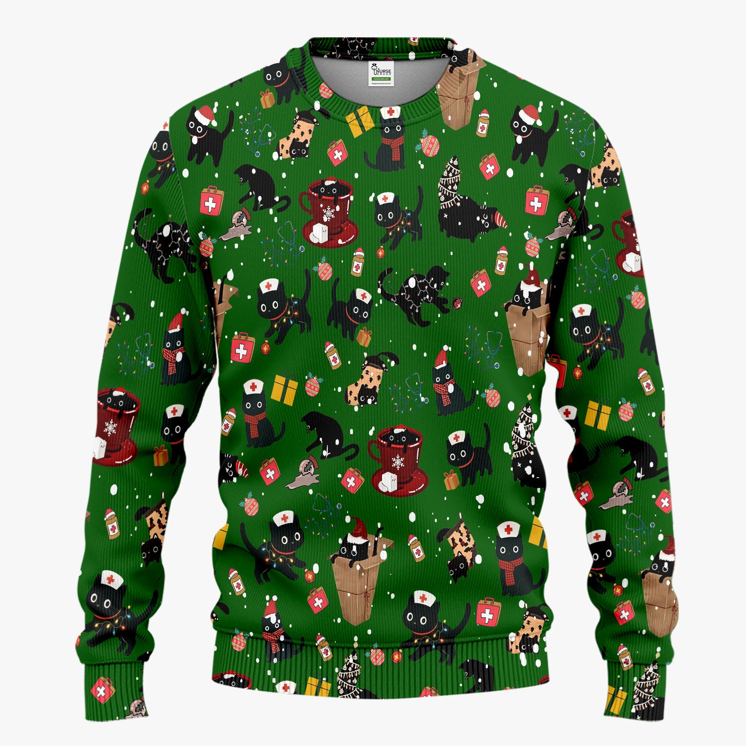 Christmas Cat Scrub Set for Nurse - Funny Black Cats Scrubs Pants and V Neck Top - Cute Holiday Medical Uniform for Women