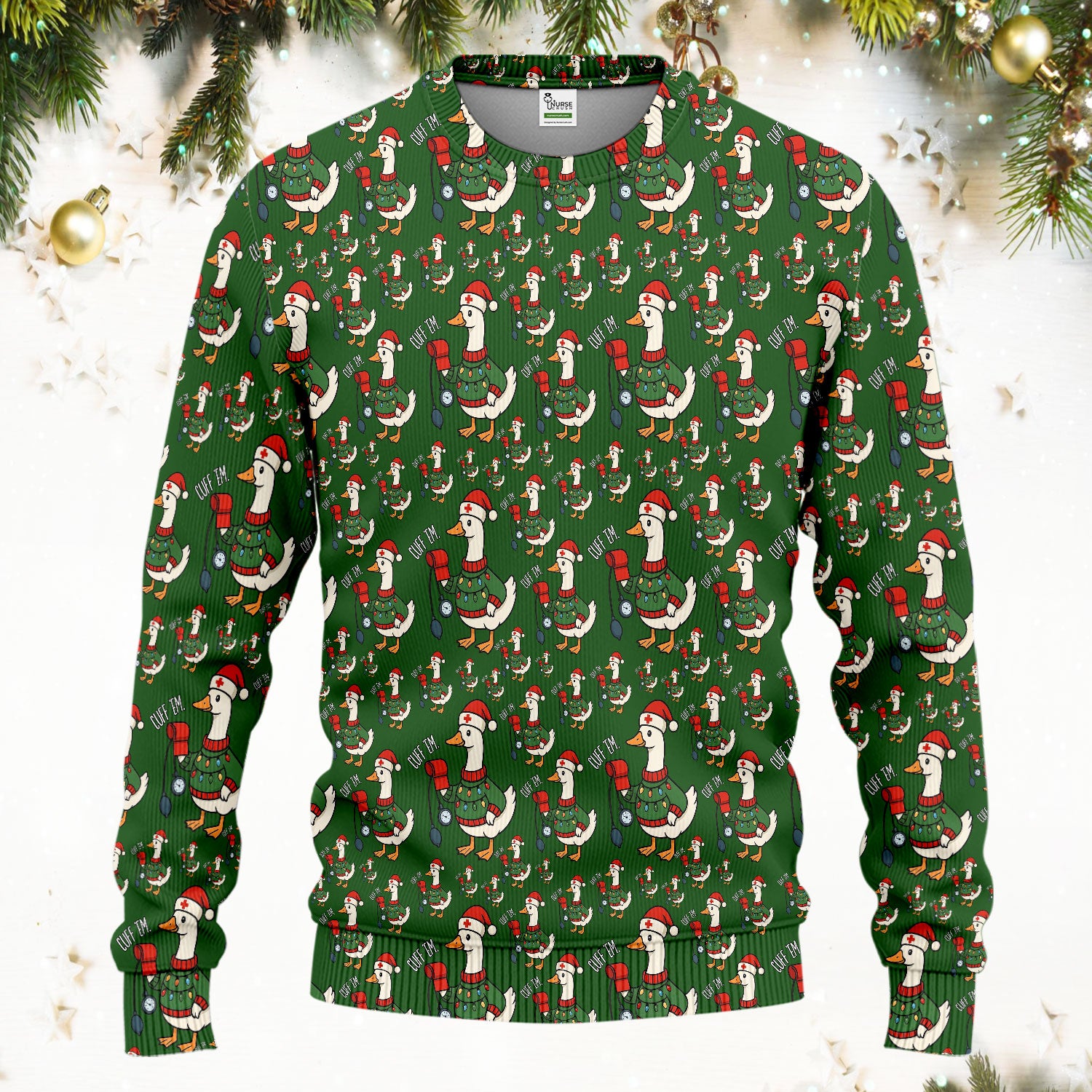 Nurse Christmas Duck Scrub Set, Cute Goose Pattern Scrub Uniform, RN LPN CNA Nursing Uniform
