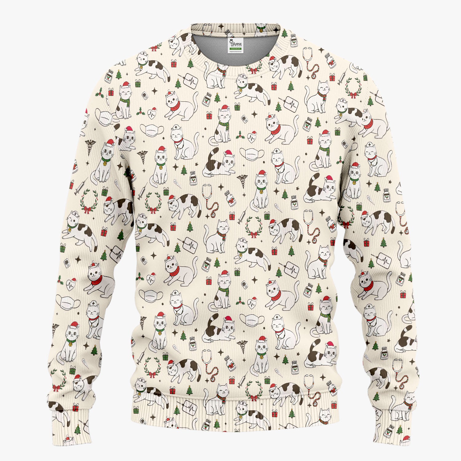 Christmas Cat Scrub Set – Festive Nurse & Holiday Kitty Pattern – Cute Medical Uniform for Nurses, Vets and Healthcare Workers