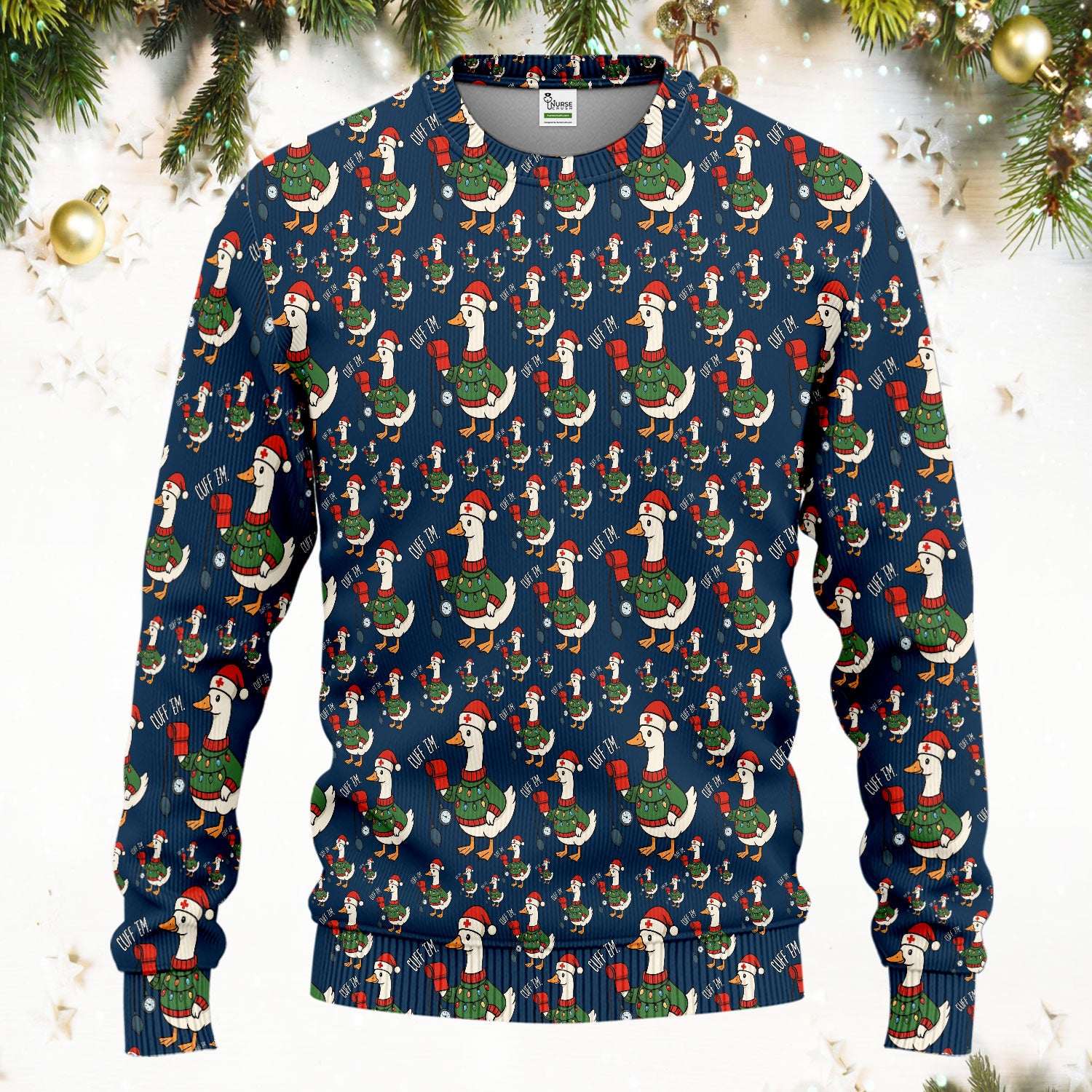 Nurse Christmas Duck Scrub Set, Cute Goose Pattern Scrub Uniform, RN LPN CNA Nursing Uniform
