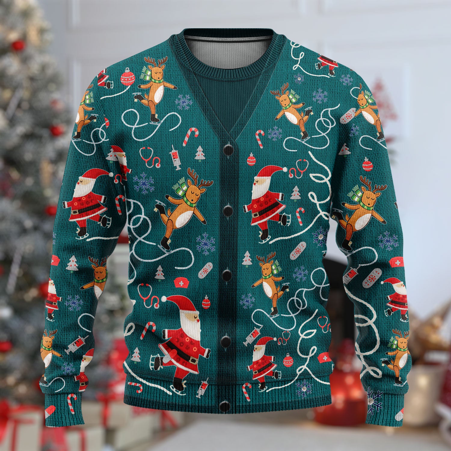 Christmas Reindeer Santa Nurse Ugly Sweater, Cute Holiday Medical Uniform Sweater for Women