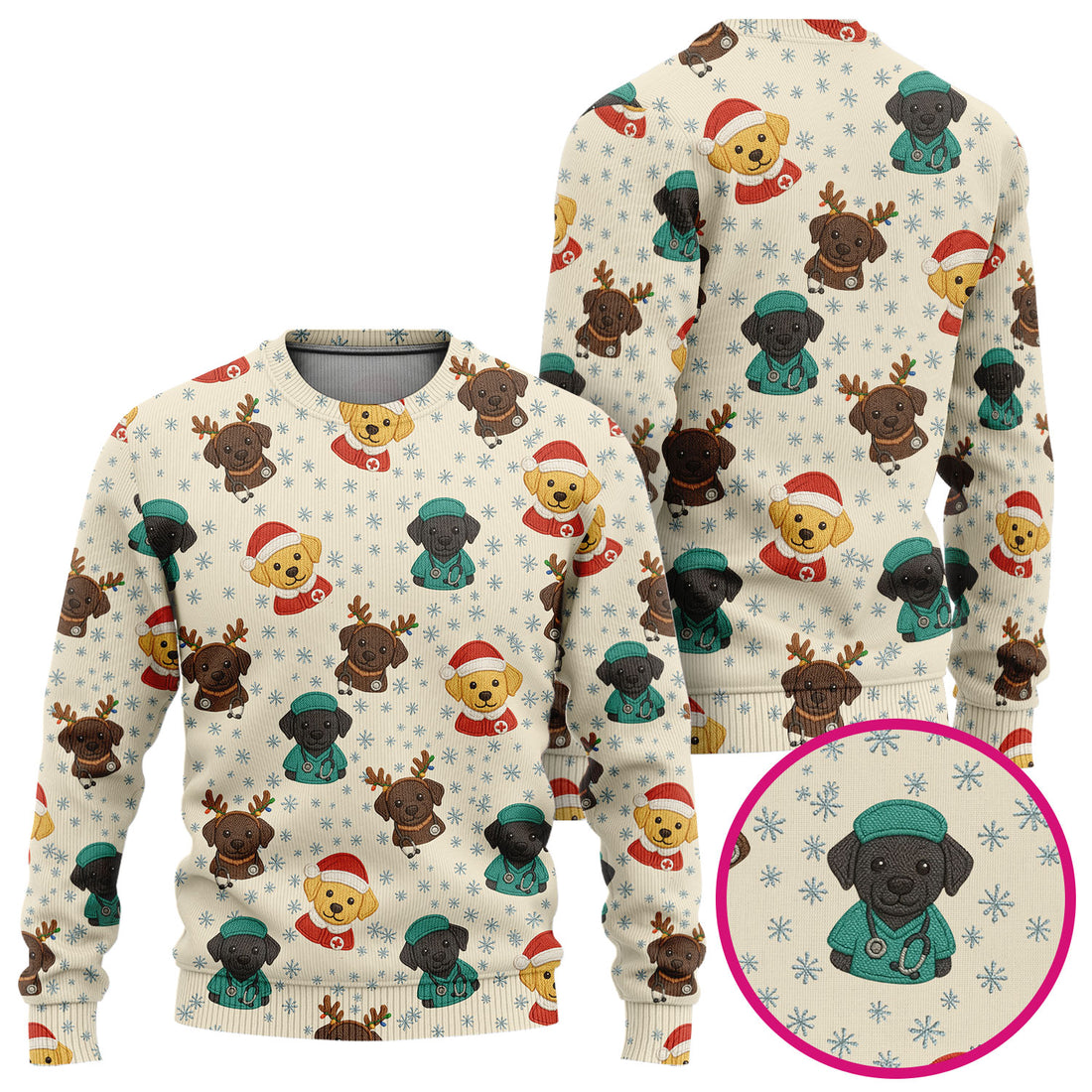 Christmas Dog Pattern Ugly Sweater, Cute Puppy Nurse Sweater, Holiday Nursing Uniform