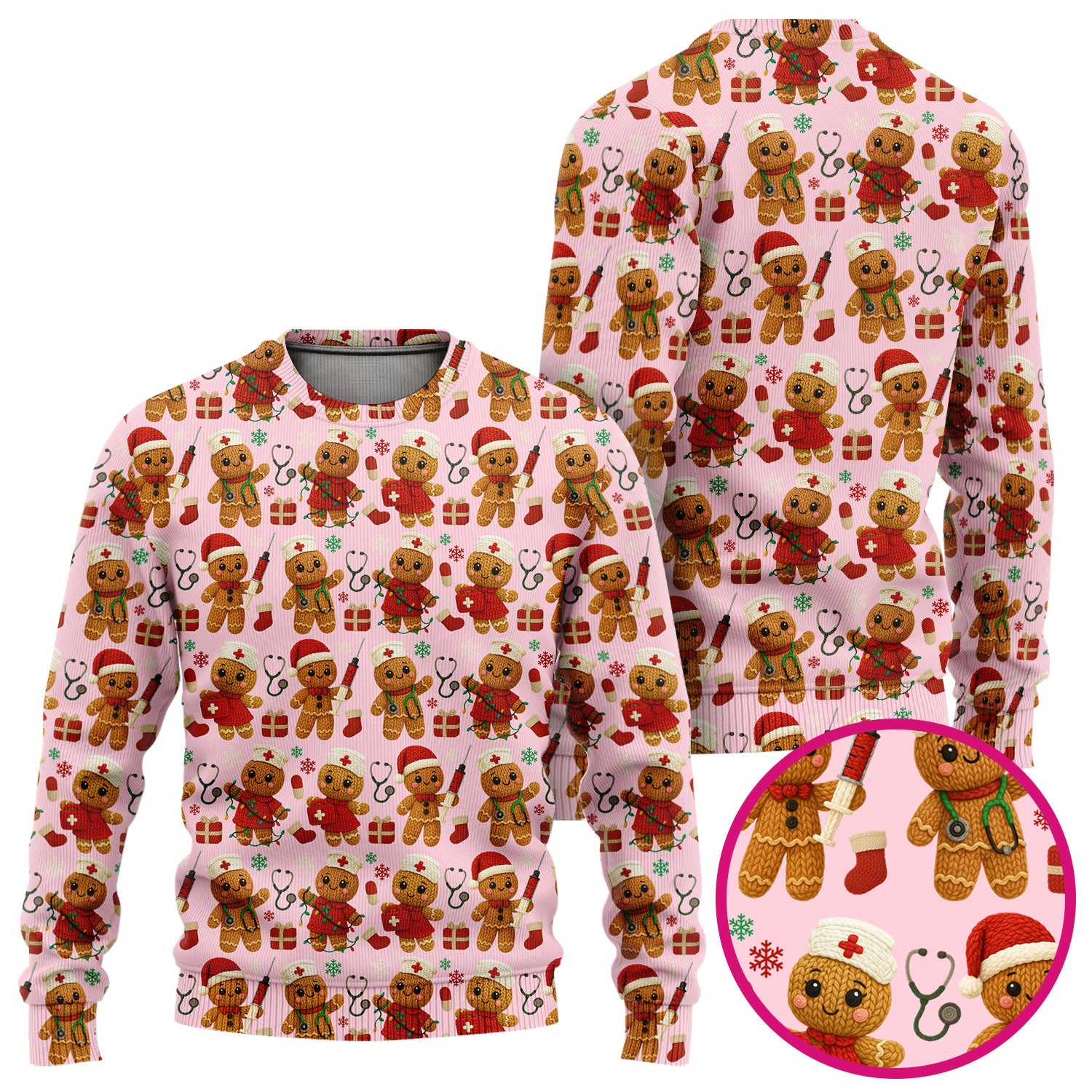 Cute Gingerbread Nurse Scrubs for Women - Christmas Pattern Scrub Top & Pants - Festive Holiday Scrubs with Charming Gingerbread Design