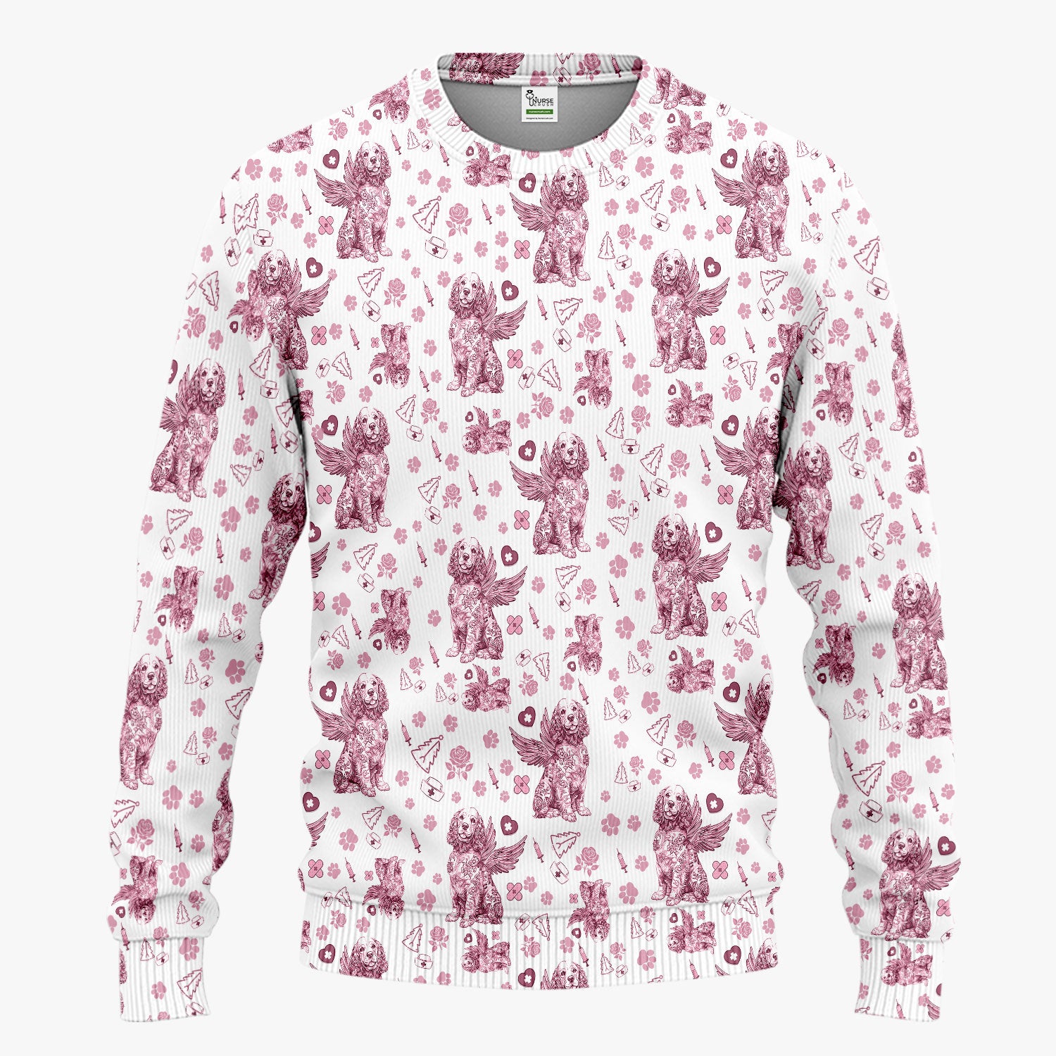 Toile De Jouy Scrub Set for Nurses - Angel Puppy Medical Uniform - Floral Dog in Heaven Gift for Women, Vet Techs, RN CNA LPN