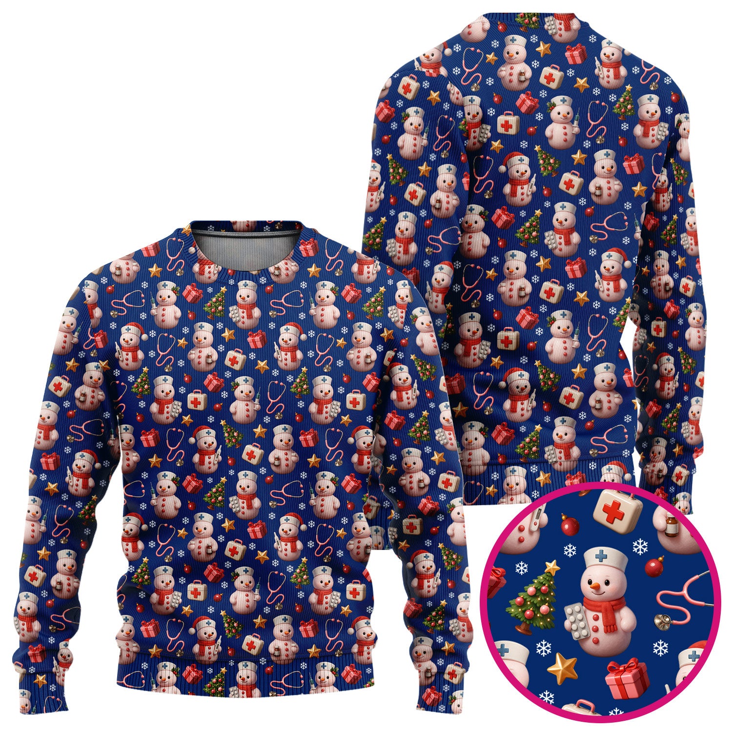 Snowman Pattern Christmas Scrub Set - Cute Holiday Medical Scrubs for Women - Funny Festive Nurse Gift for RN LPN CNA