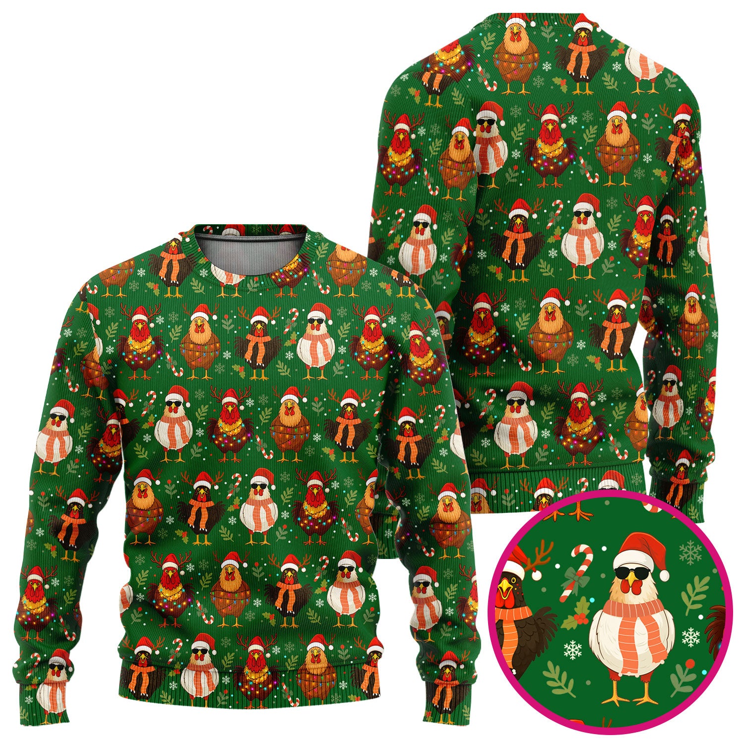 Funny Chicken Scrubs for Women - Christmas Pattern Scrub Top & Pants - Christmas Scrubs with Adorable Design