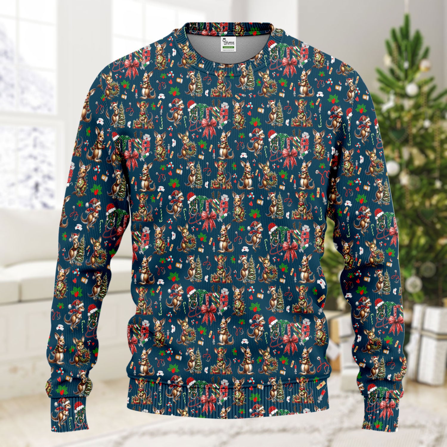 Whimsical Kangaroo Christmas Scrub Set – Festive Australian Animals Holiday Pattern – Cute Medical Uniform for Nurses, Vets & Healthcare Workers