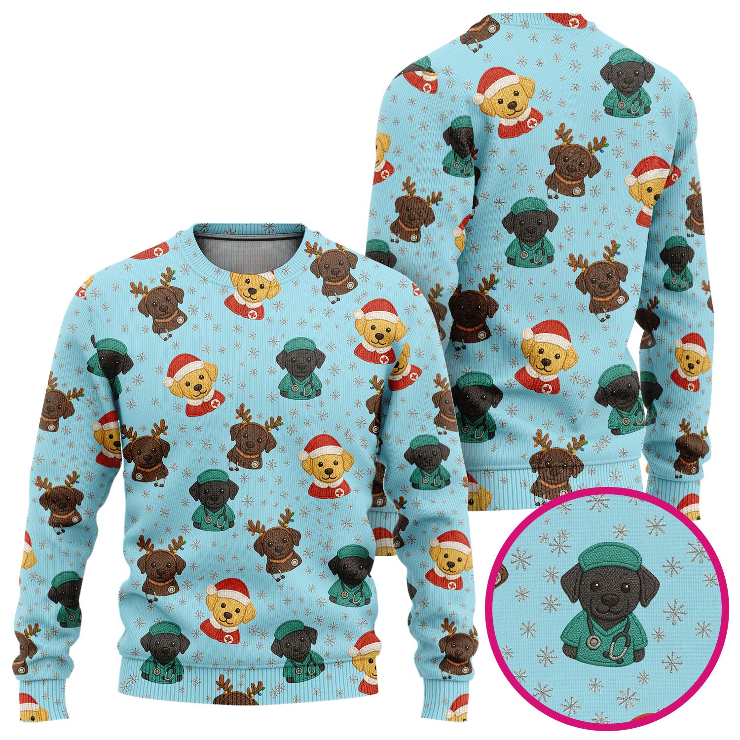 Christmas Dog Pattern Ugly Sweater, Cute Puppy Nurse Sweater, Holiday Nursing Uniform