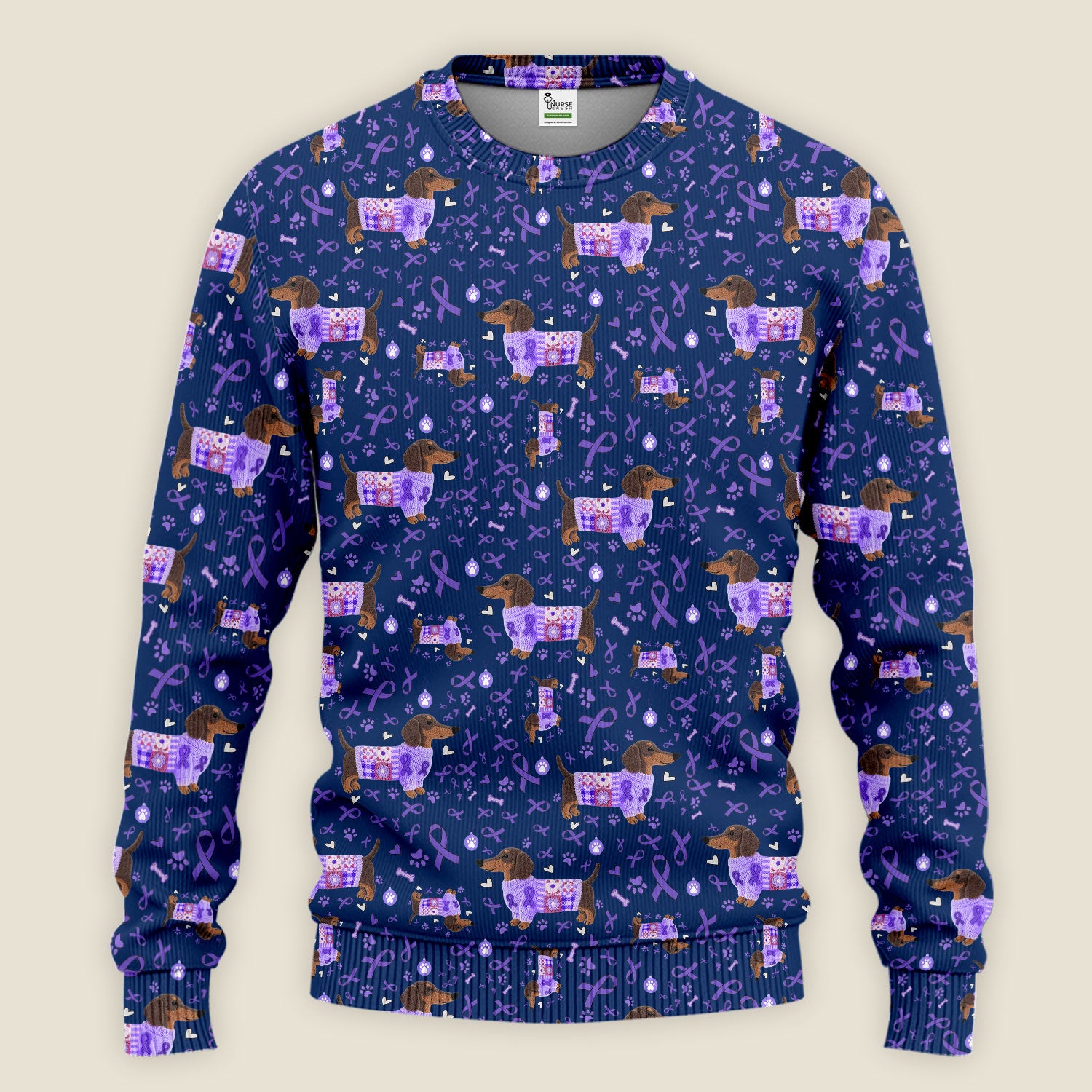 Wiener Dog Purple Ribbon Cancer Awareness Scrub Sets - Dachshund Nursing Uniform - Comfortable Scrubs for Nurses