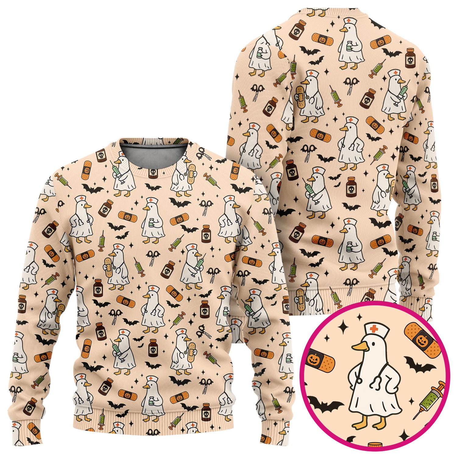 Goose Halloween Nurse Scrub Set - Quirky Duck Medical Pattern - Funny Spooky Nursing Outfit Gift for Women RN LPN CNA
