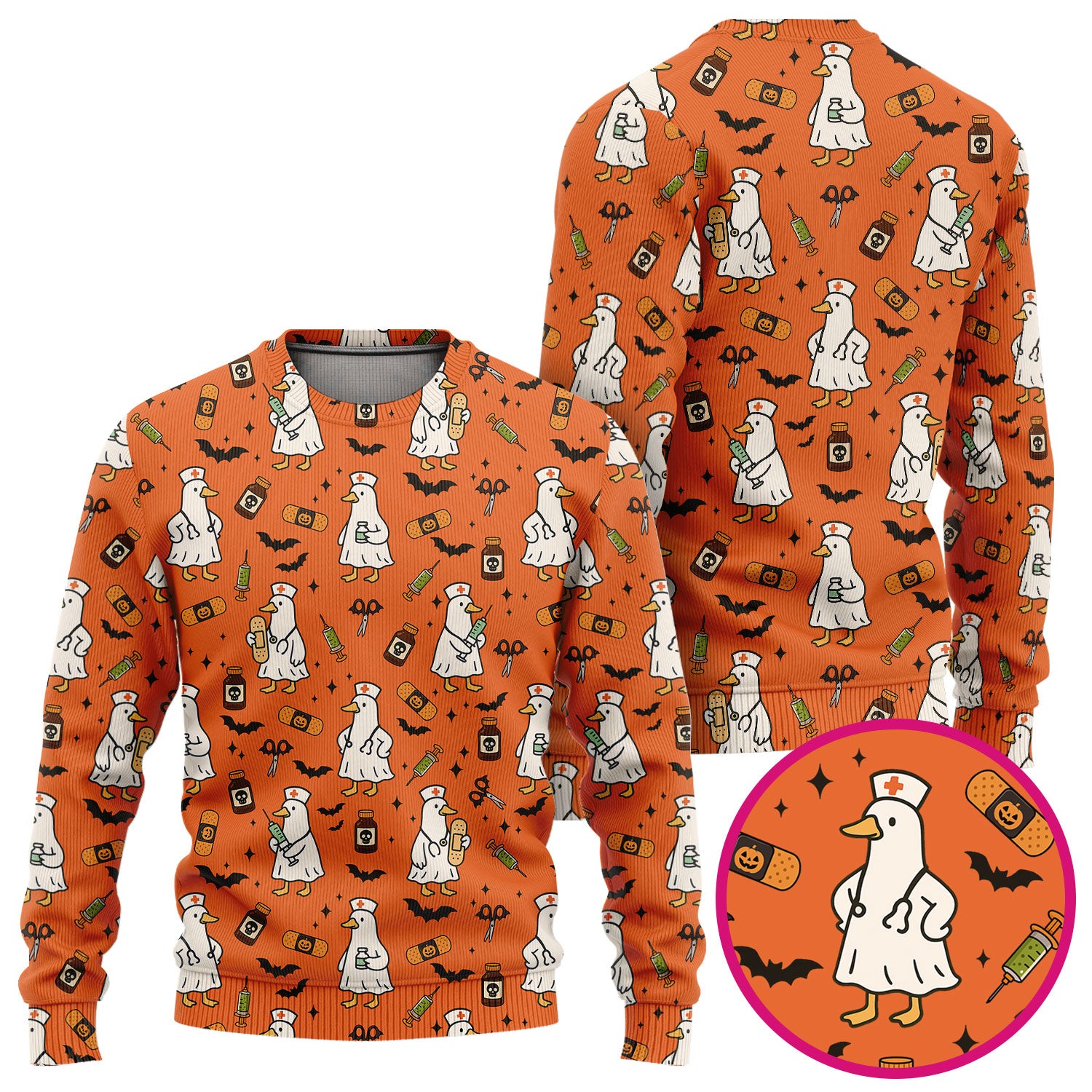 Goose Halloween Nurse Scrub Set - Quirky Duck Medical Pattern - Funny Spooky Nursing Outfit Gift for Women RN LPN CNA