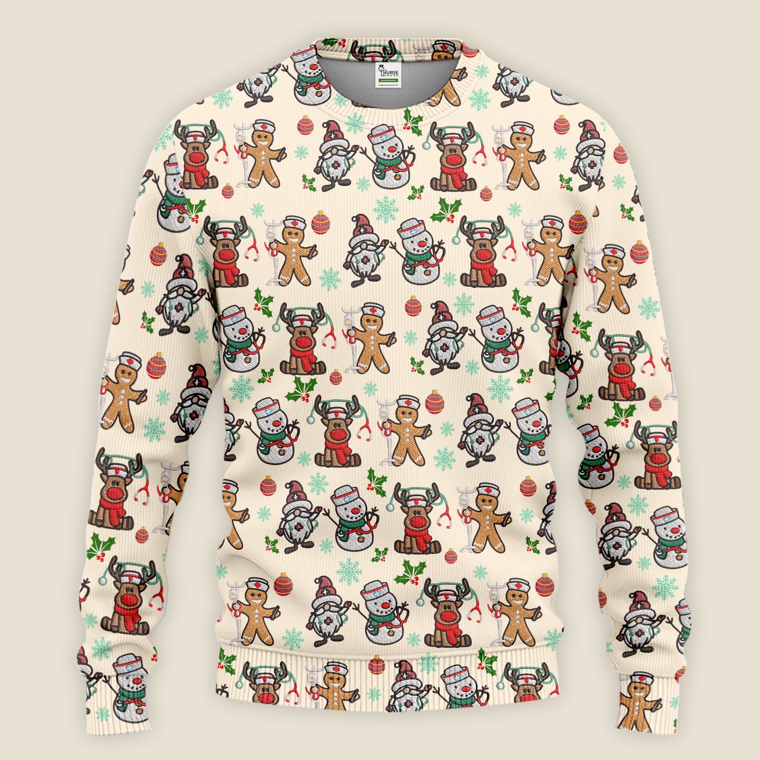 Christmas Gingerbread Scrubs Set for Women - Comfortable Scrubs for Nurses - Reindeer Santa Pants and V Neck Top