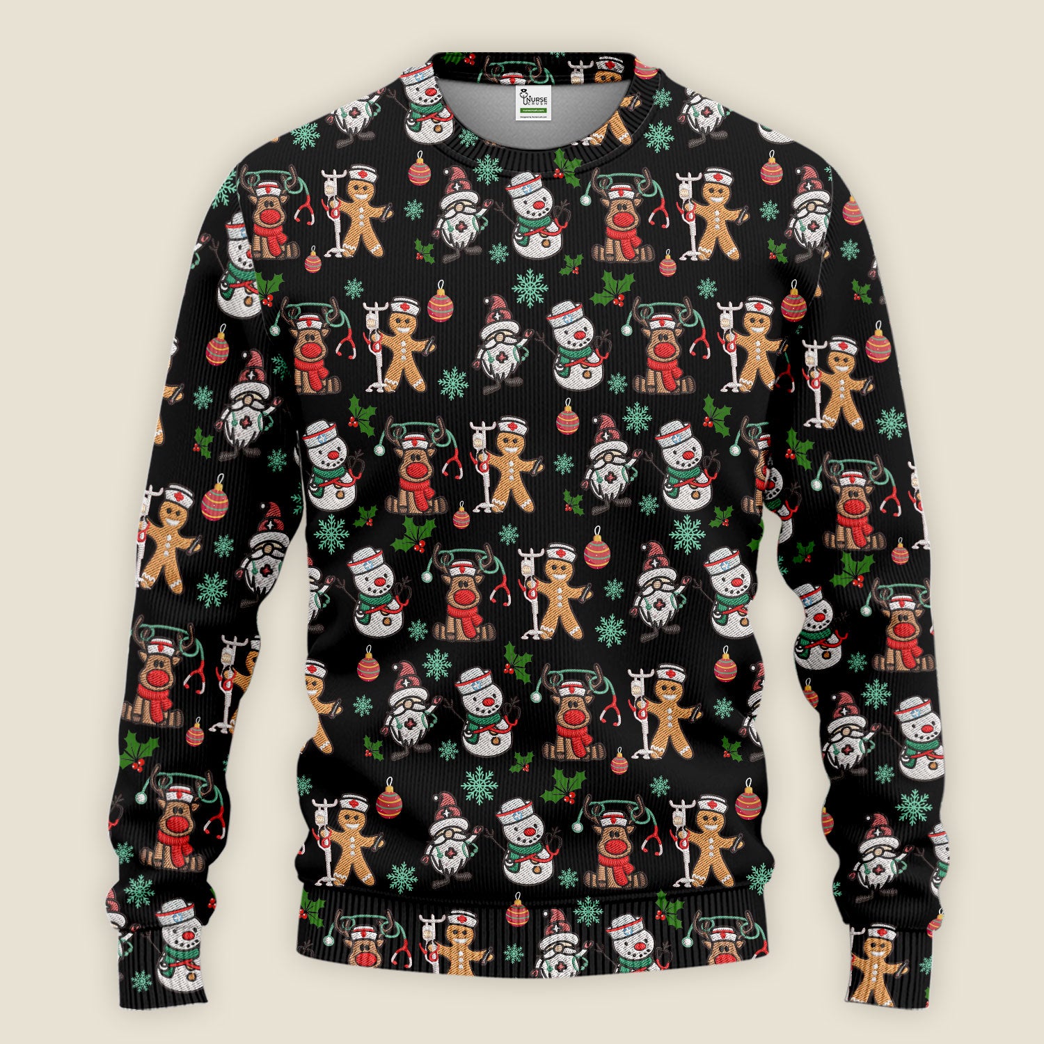 Christmas Gingerbread Scrubs Set for Women - Comfortable Scrubs for Nurses - Reindeer Santa Pants and V Neck Top