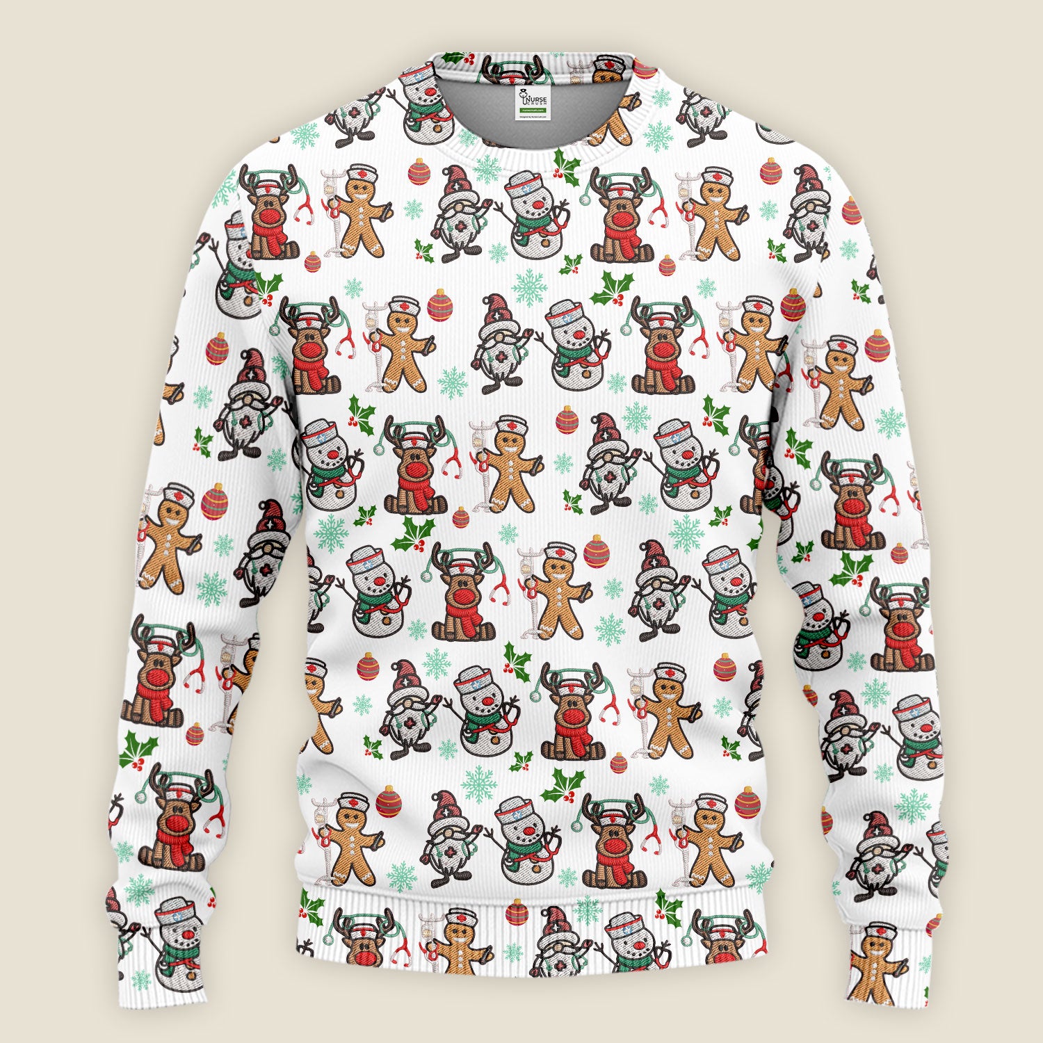 Christmas Gingerbread Scrubs Set for Women - Comfortable Scrubs for Nurses - Reindeer Santa Pants and V Neck Top