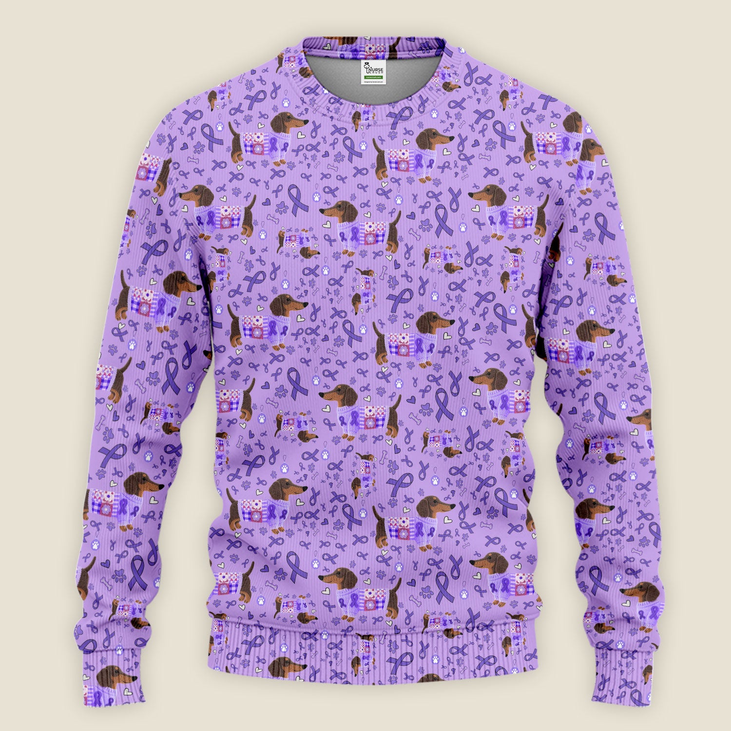 Wiener Dog Purple Ribbon Cancer Awareness Scrub Sets - Dachshund Nursing Uniform - Comfortable Scrubs for Nurses