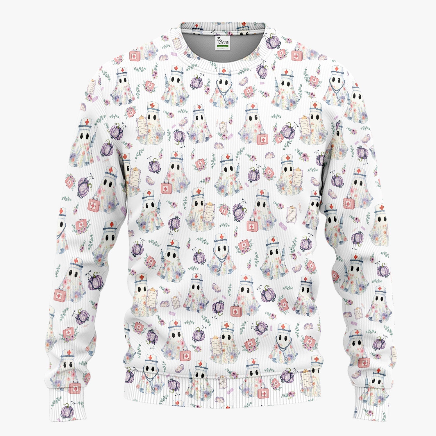 Ghost Nurse Medical Uniform - Cute Boo Halloween Scrub Set - Purple Pumpkin Scrub Pants - Funny Halloween Sweatshirts