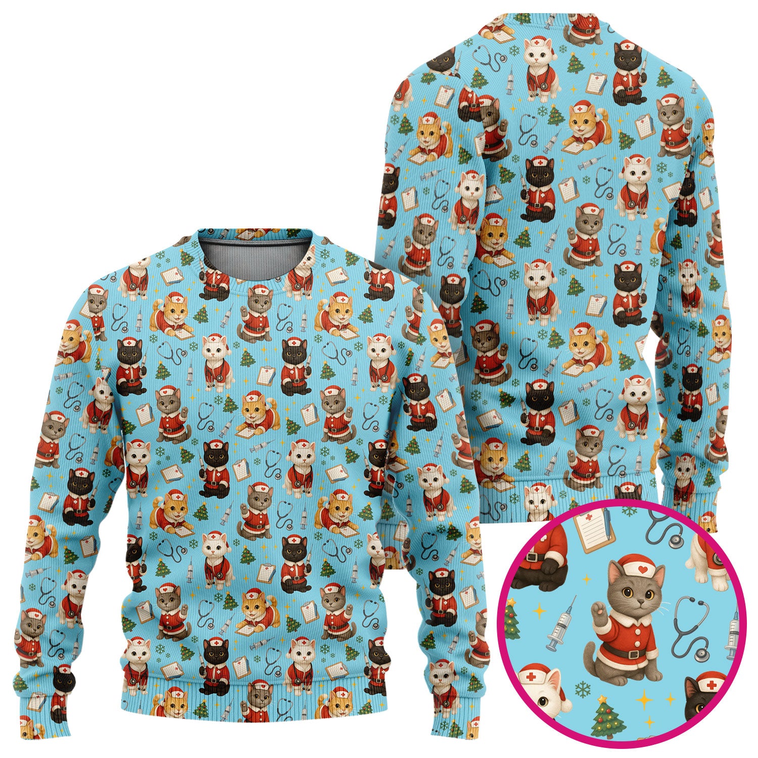 Christmas Nurse Scrub Set for Women - Cute Dog Cat Pattern Scrub Top and Pants - Funny Holiday Nursing Outfit Gift for RN LPN CNA