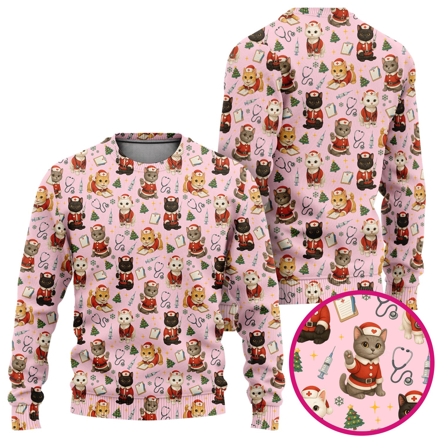 Christmas Nurse Scrub Set for Women - Cute Dog Cat Pattern Scrub Top and Pants - Funny Holiday Nursing Outfit Gift for RN LPN CNA