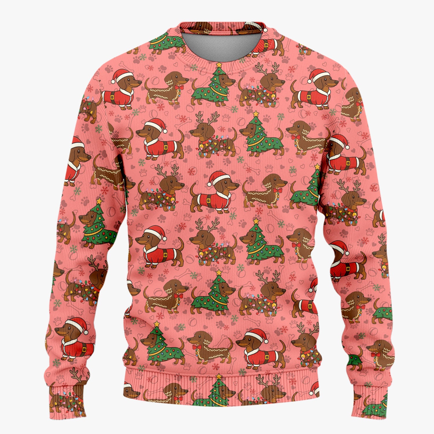 Christmas Weenie Dog Scrub Sets - Xmas Dachshund Scrub Pants - Cute Sausage Puppy V Neck Top - Ugly Sweater for Pet Lover
