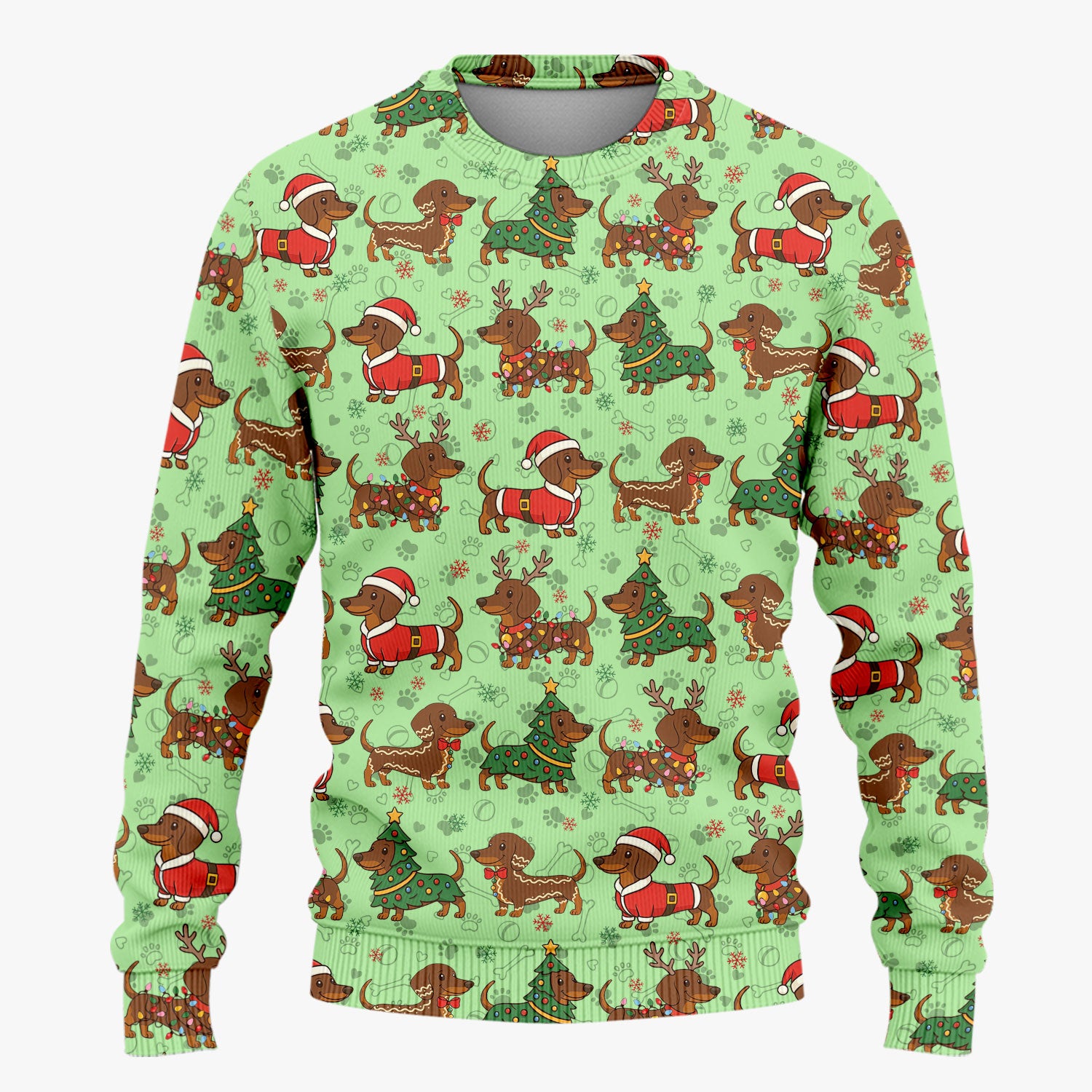 Christmas Weenie Dog Scrub Sets - Xmas Dachshund Scrub Pants - Cute Sausage Puppy V Neck Top - Ugly Sweater for Pet Lover