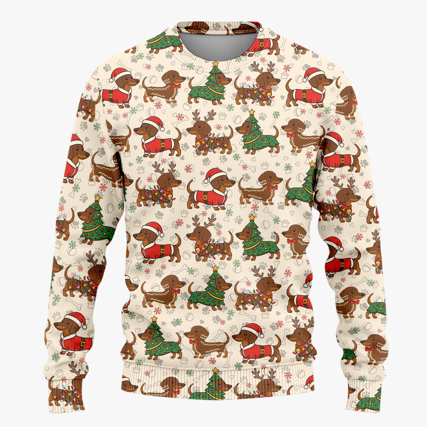 Christmas Weenie Dog Scrub Sets - Xmas Dachshund Scrub Pants - Cute Sausage Puppy V Neck Top - Breathable Med Uniform