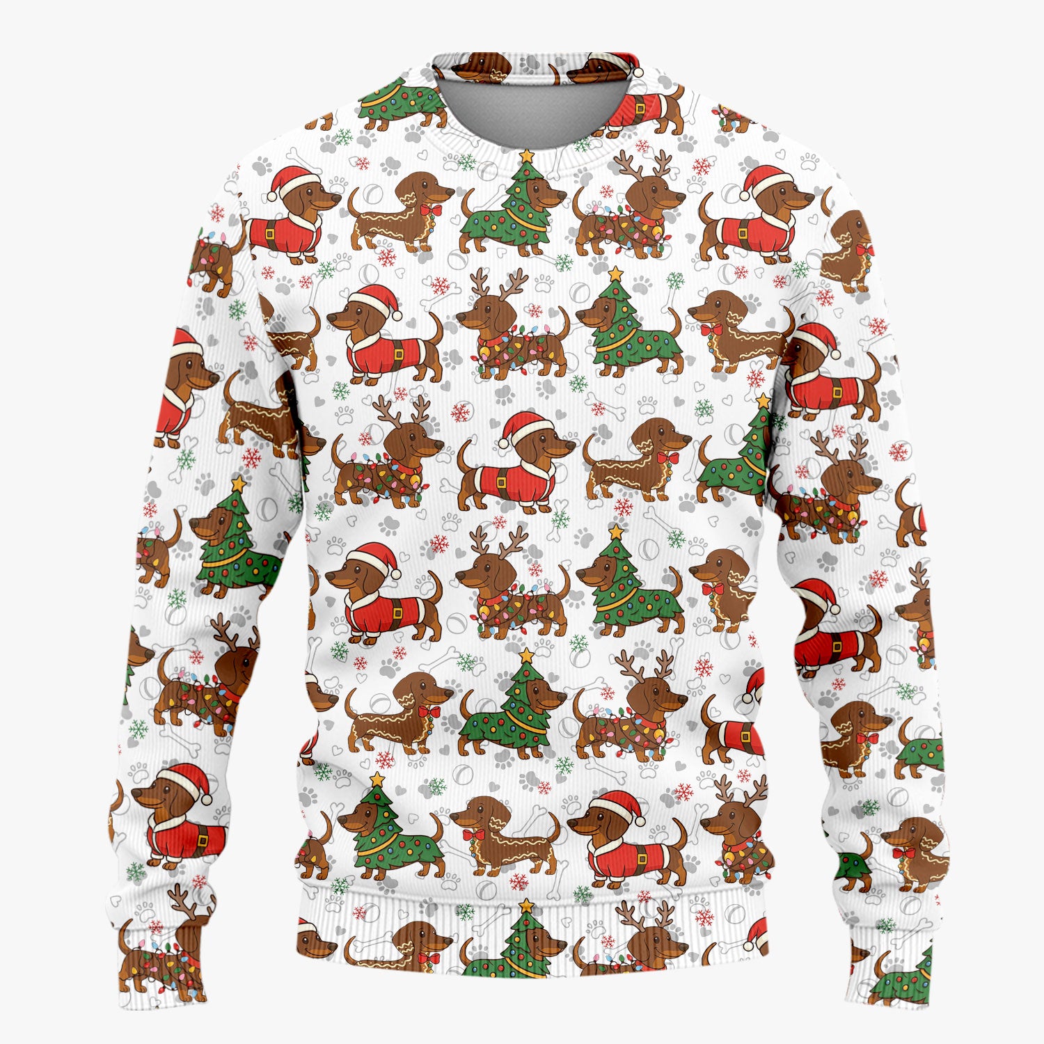 Christmas Weenie Dog Scrub Sets - Xmas Dachshund Scrub Pants - Cute Sausage Puppy V Neck Top - Ugly Sweater for Pet Lover