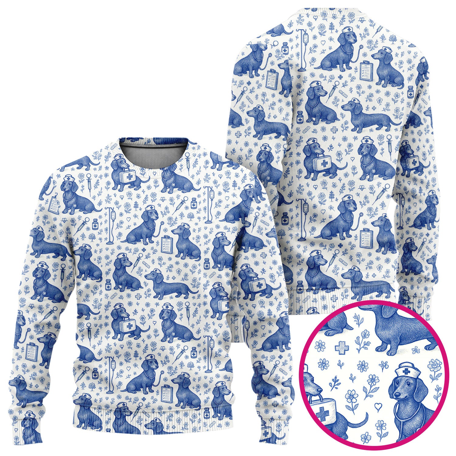 Vintage Dachshund Scrub Set - Artistic Dog Pattern Medical Scrubs - Cute Pet Lover Nurse Gift for Women