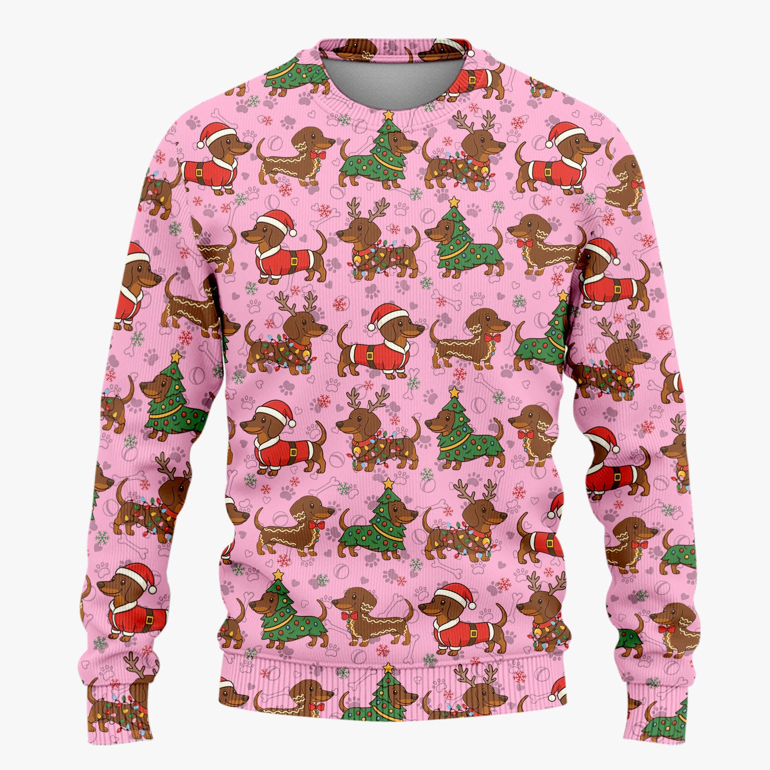 Christmas Weenie Dog Scrub Sets - Xmas Dachshund Scrub Pants - Cute Sausage Puppy V Neck Top - Breathable Med Uniform