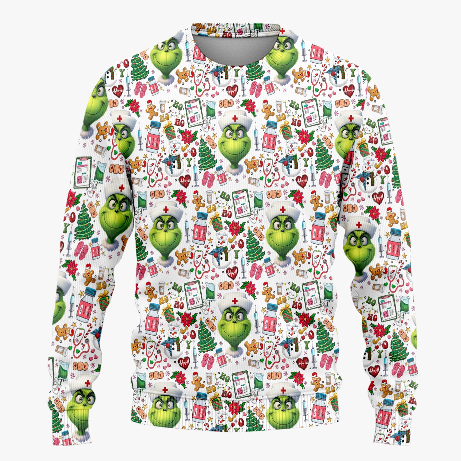 Funny Grinch Scrub Set for Women - Christmas Medical Uniform Top and Pants - Holiday Ugly Sweater Comfortable Nursing Outfit