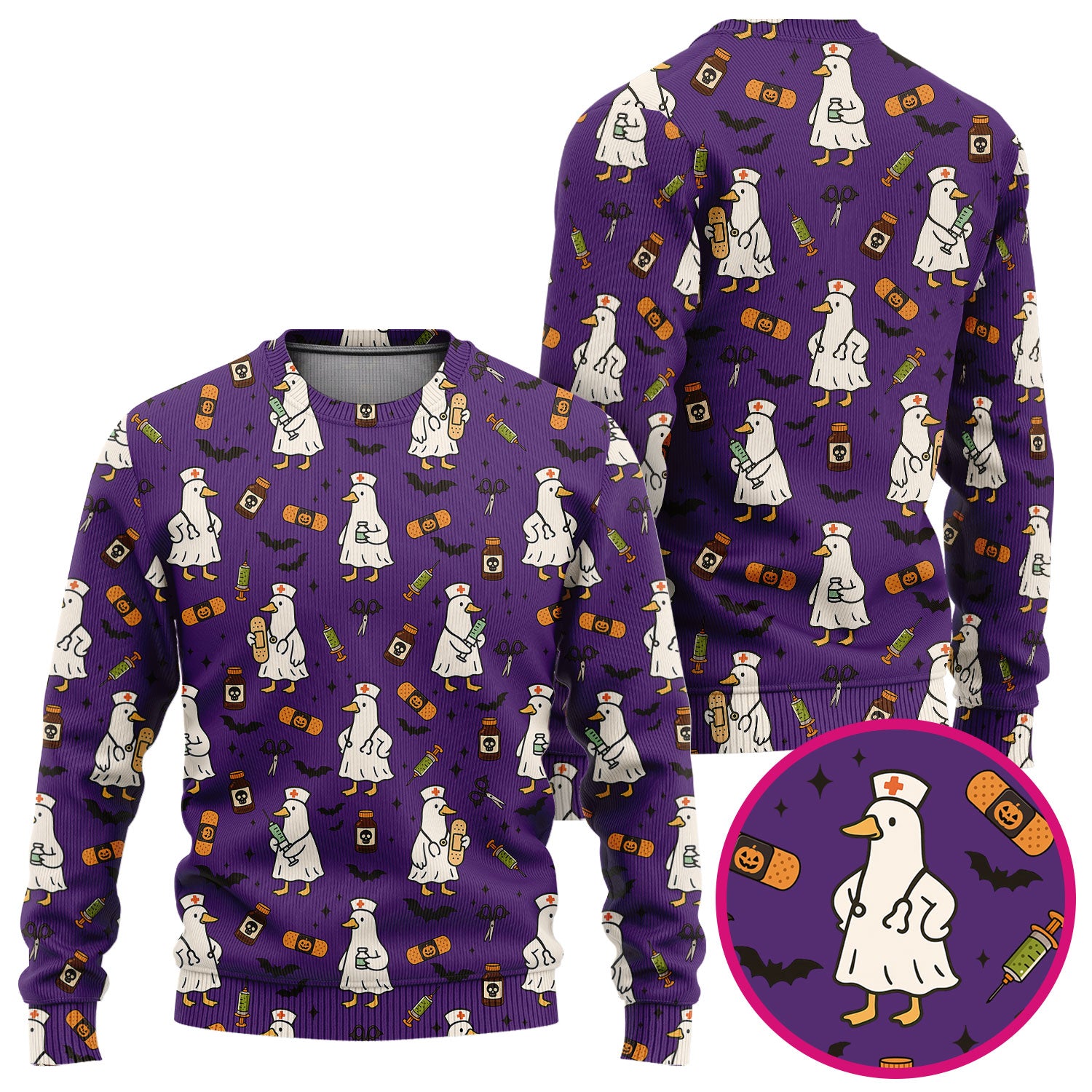 Goose Halloween Nurse Scrub Set - Quirky Duck Medical Pattern - Funny Spooky Nursing Outfit Gift for Women RN LPN CNA