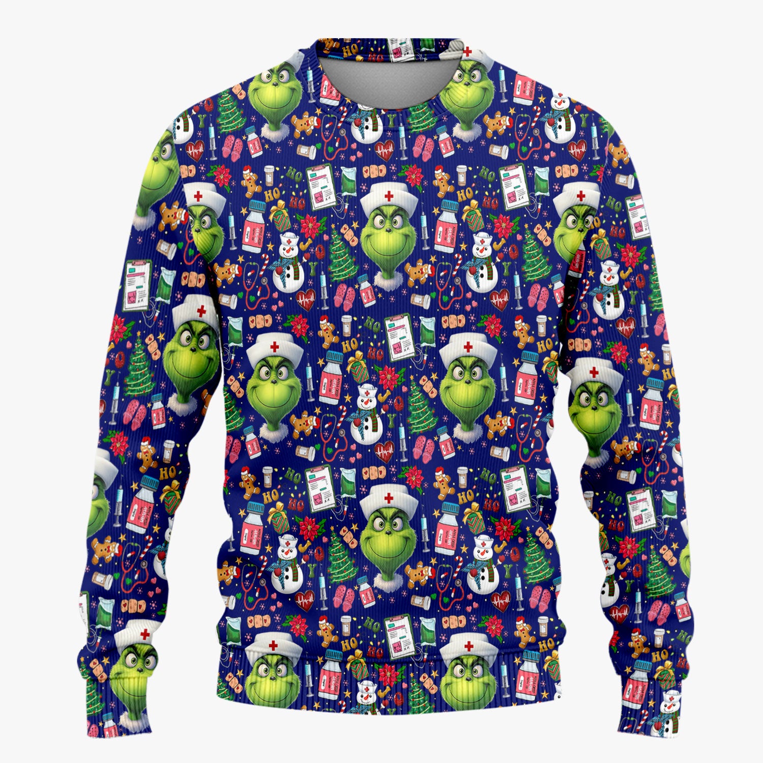 Funny Grinch Scrub Set for Women - Christmas Medical Uniform Top and Pants - Holiday Ugly Sweater Comfortable Nursing Outfit
