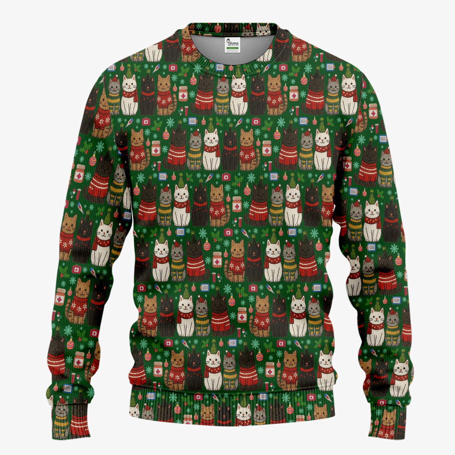 Christmas Cat Scrub Set, Festive Holiday Scrubs With Top And Pants, Cute Cat Lover Medical Uniform For Nurses And Doctors