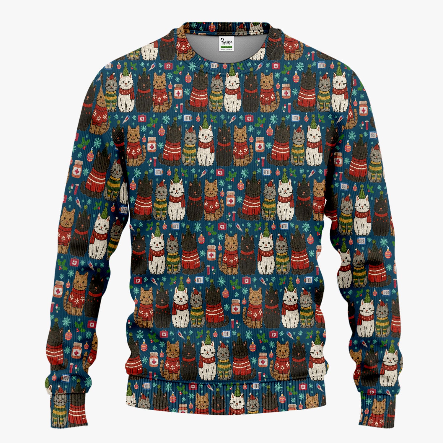 Christmas Cat Scrub Set, Festive Holiday Scrubs With Top And Pants, Cute Cat Lover Medical Uniform For Nurses And Doctors